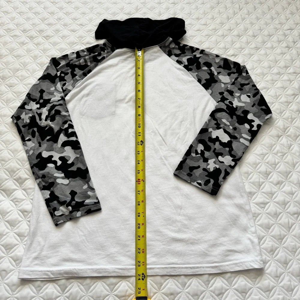 The Children's Place Colorblock Hooded Camo Long Sleeve Top White Black Sz XL